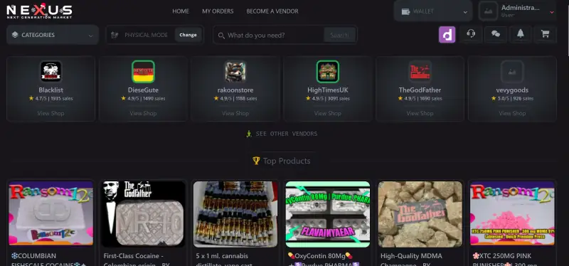 Nexus Market Home Dashboard - User Interface